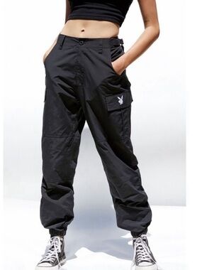 Playboy Pacsun Cargo Pants Bunny Pockets Lightweight Streetwear Gorpcore Black